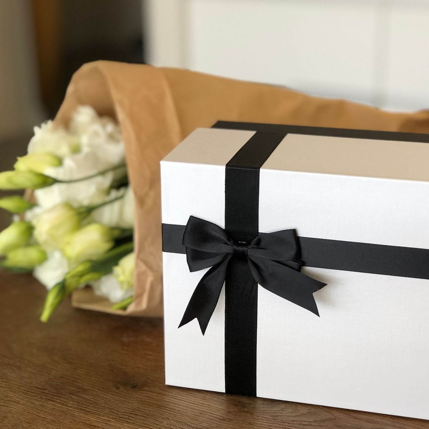 Black & White Mr. and Mrs. Mugs in Ribboned Gift Box