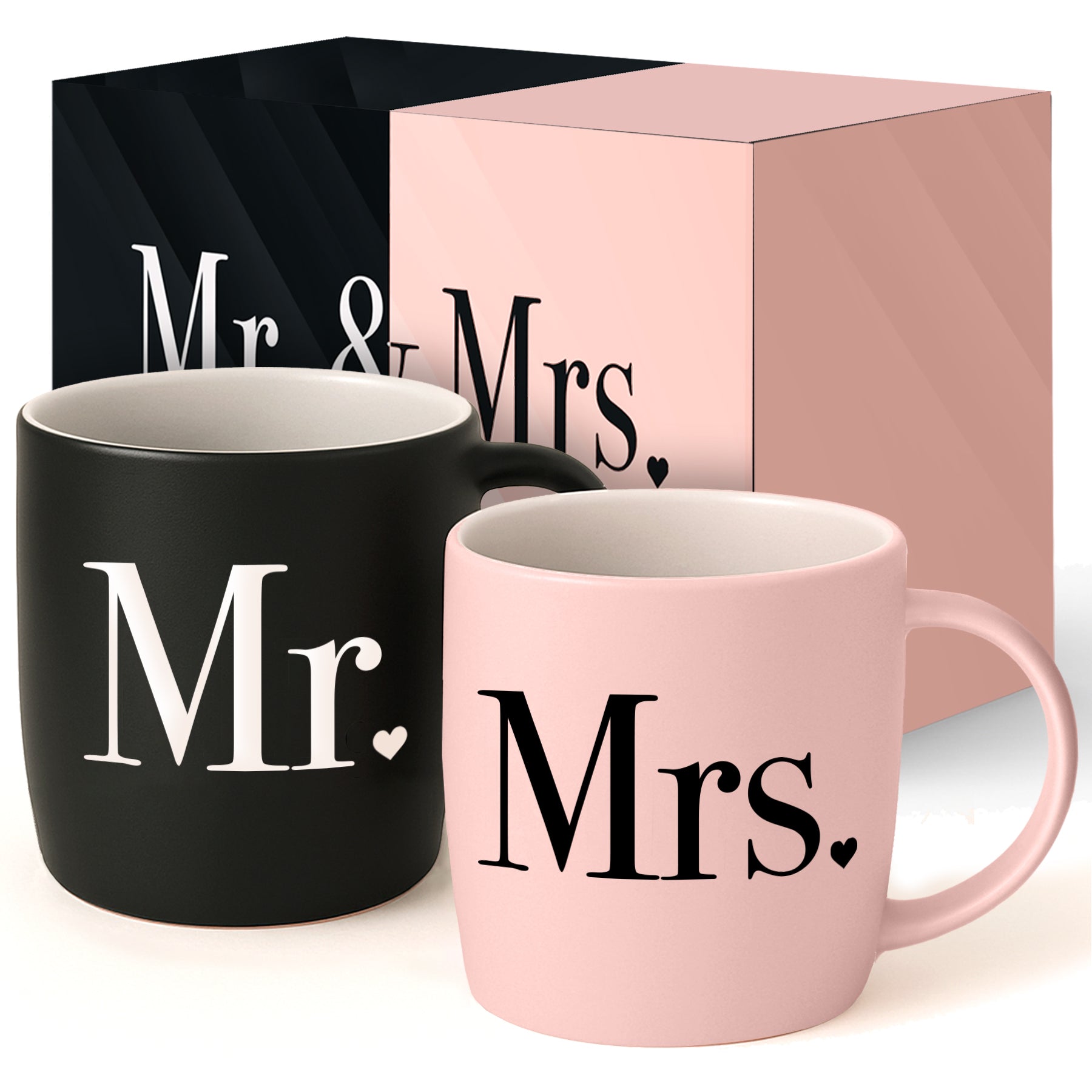Mr. & Mrs. Matte Black and Pink Mug Set