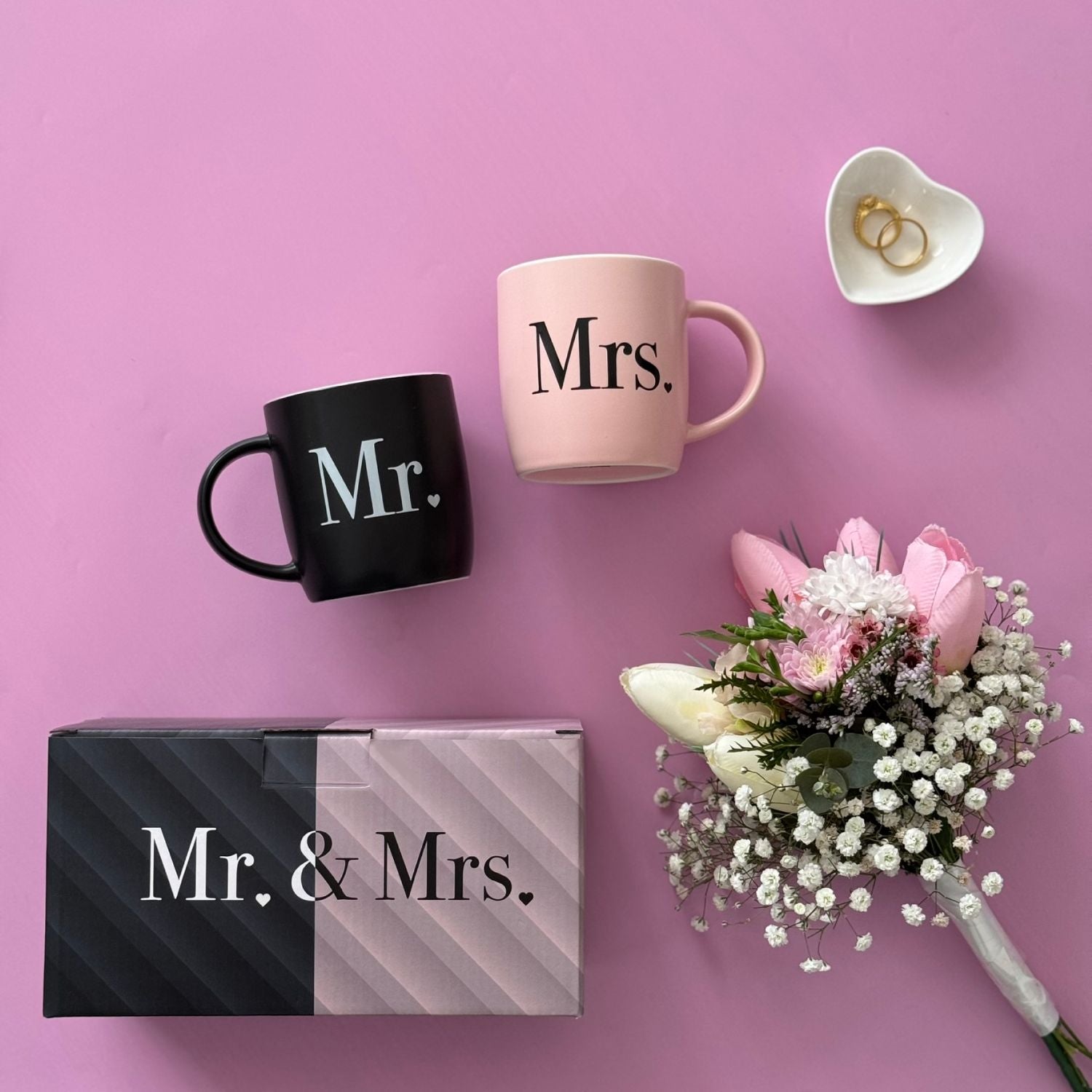 Mr. & Mrs. Matte Black and Pink Mug Set