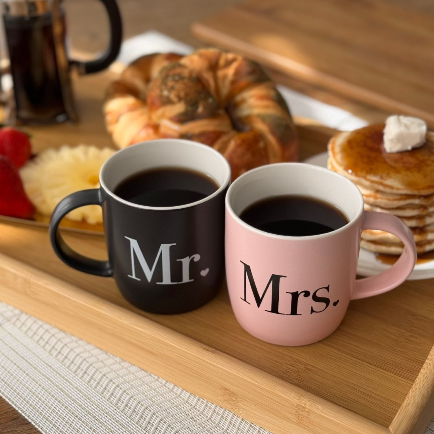 Mr. & Mrs. Matte Black and Pink Mug Set