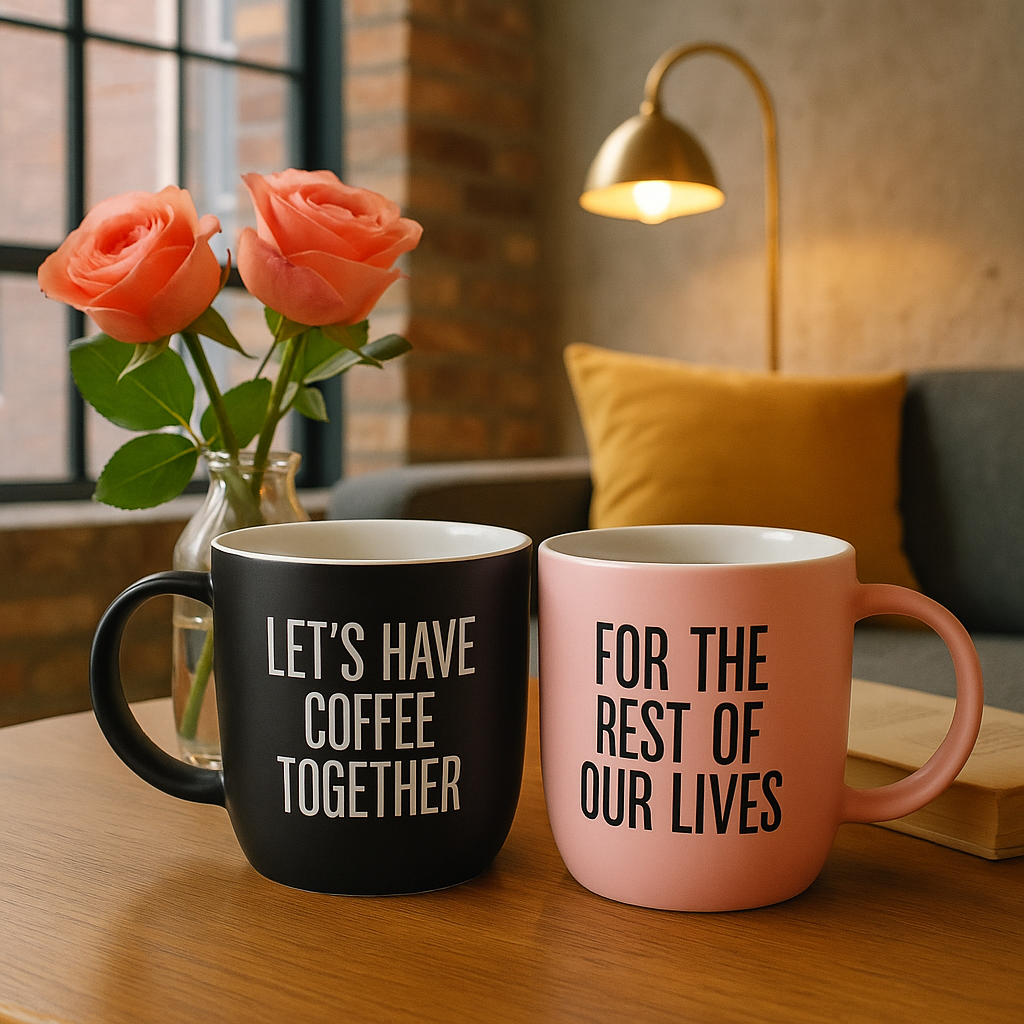 Couples Mug Set – Black & Pink, Perfectly in Sync