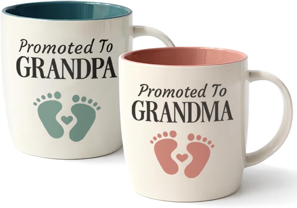 Promoted to Grandma and Grandpa footprint mug set – Triple Gifffted gift