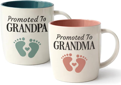 Promoted to Grandma and Grandpa footprint mug set – Triple Gifffted gift