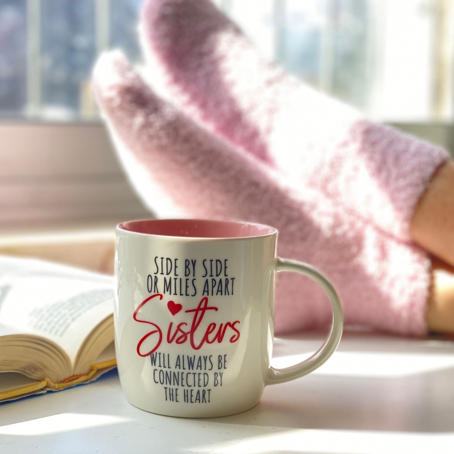 Sisters Mug &amp; Cozy Socks Gift Set – Always Connected by the Heart