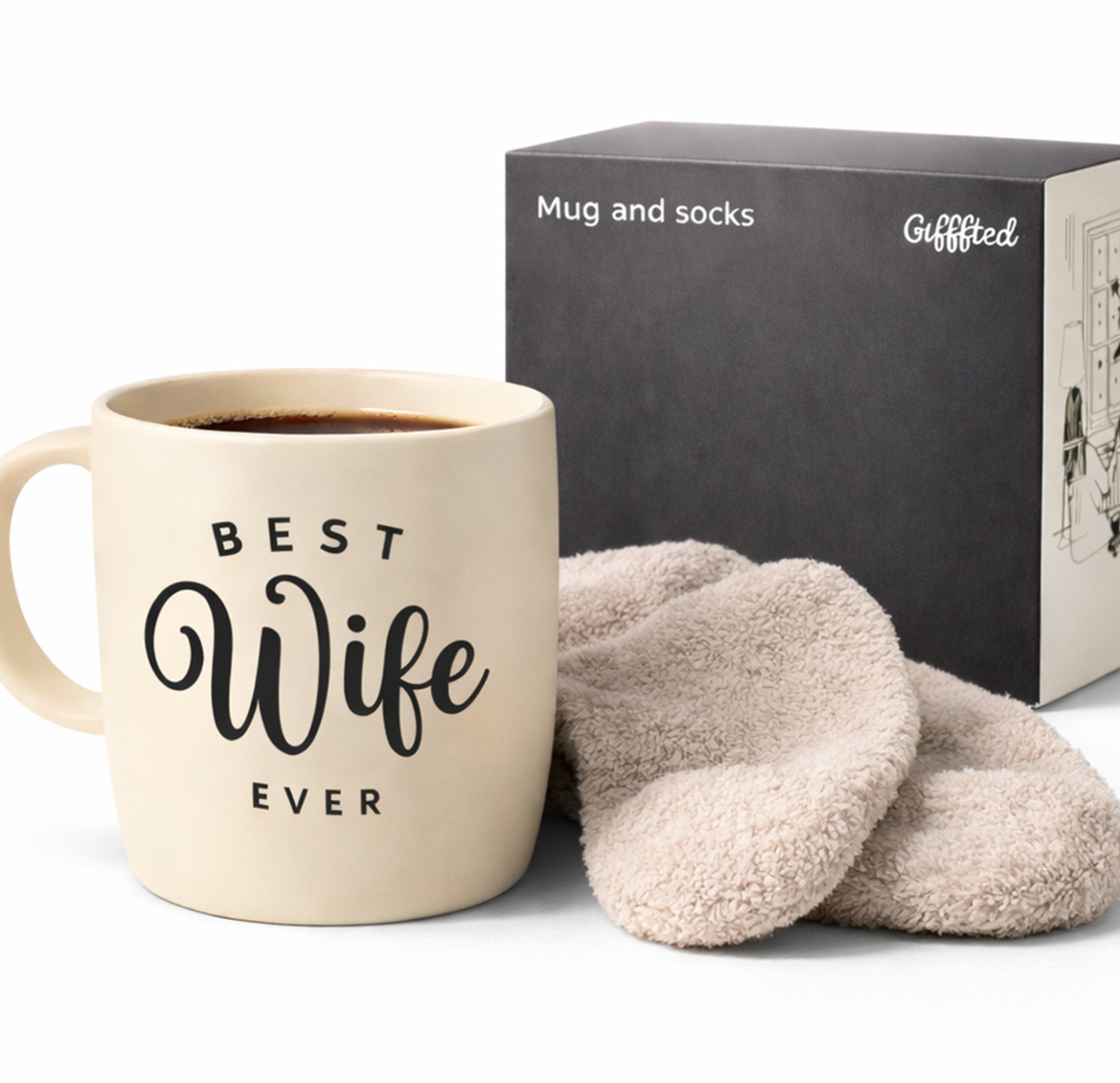 Stylish Wife Gift – Elegant Mug with Soft Socks
