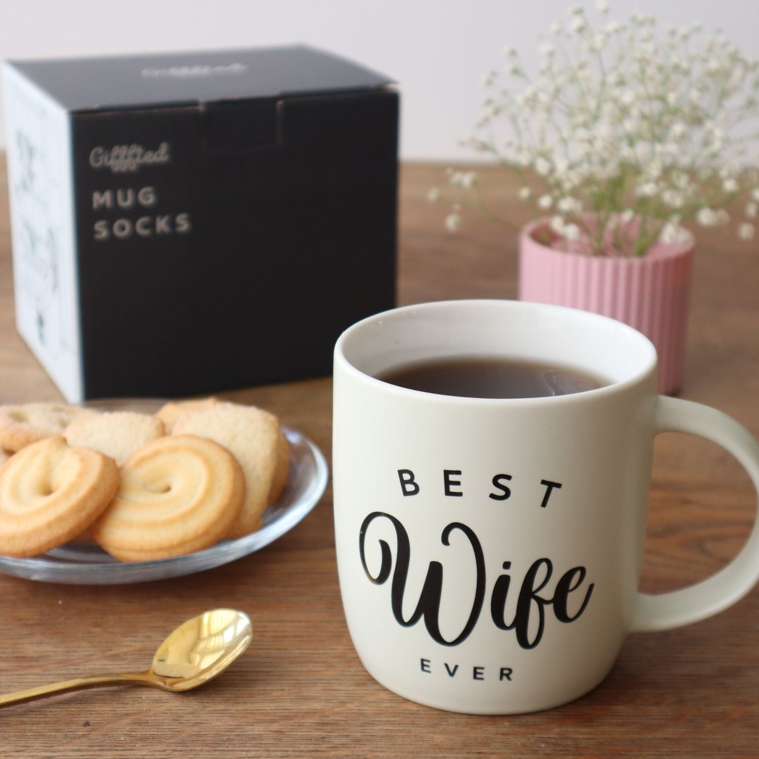 Stylish Wife Gift – Elegant Mug with Soft Socks