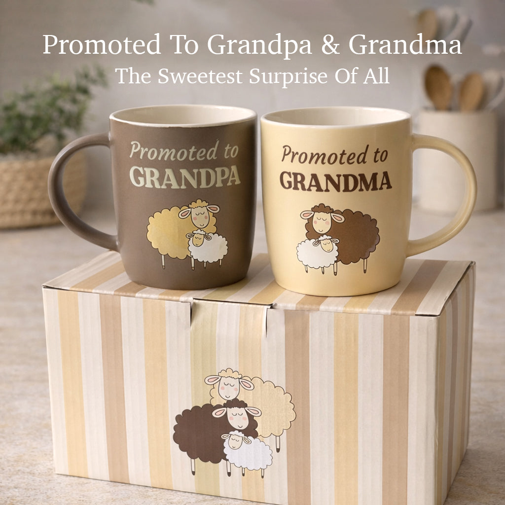 Promoted to Grandpa &amp; Grandma Mugs - Sheep Design