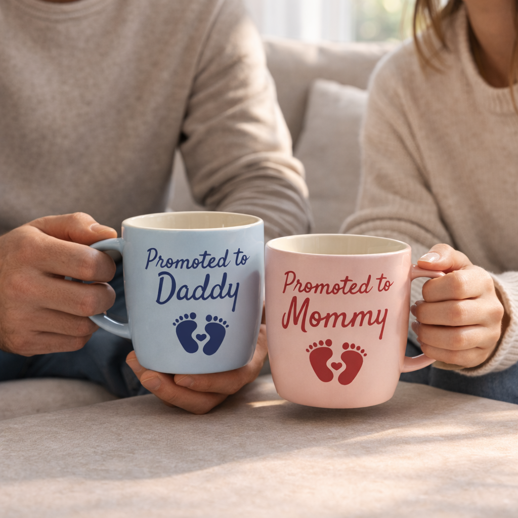 Promoted to Daddy &amp; Mommy Mugs