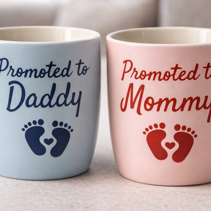 Promoted to Daddy &amp; Mommy Mugs