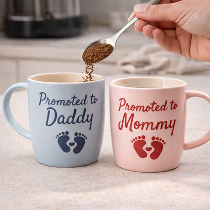 Promoted to Daddy &amp; Mommy Mugs