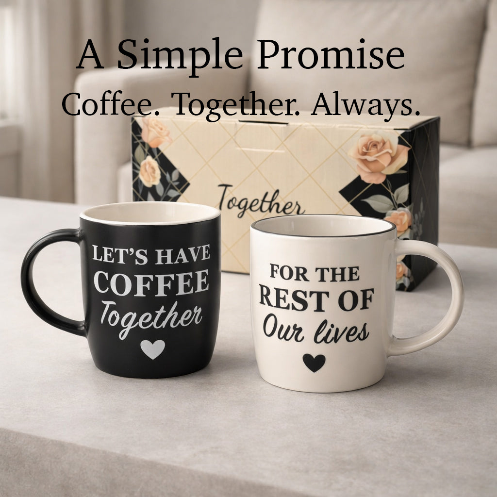 Let’s Have Coffee Together – For the Rest of Our Lives Mug Set - Black/White
