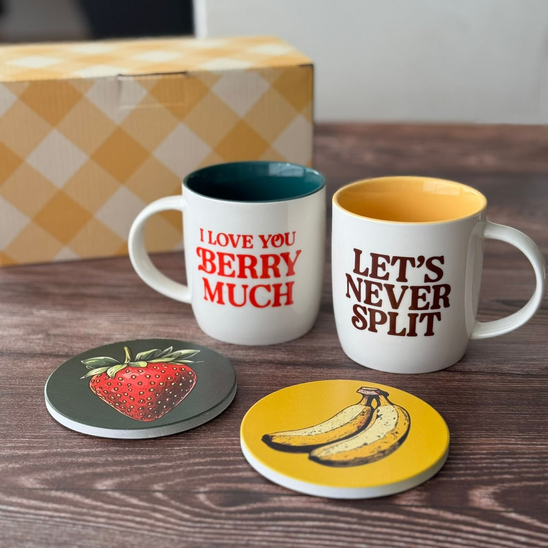 I Love You Berry Much &amp; Let’s Never Split Mug &amp; Coaster Set