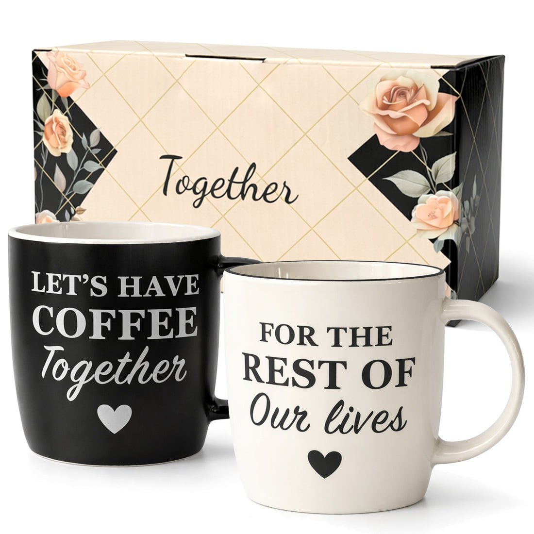 Let’s Have Coffee Together – For the Rest of Our Lives Mug Set - Black/White