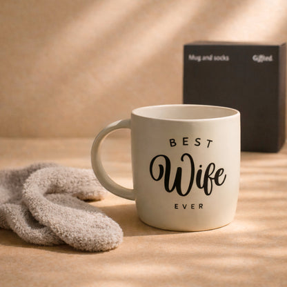 Stylish Wife Gift – Elegant Mug with Soft Socks