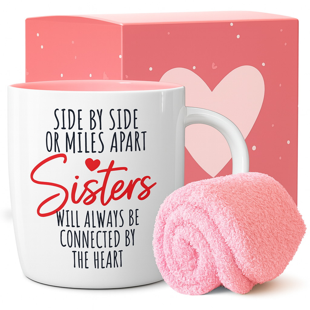 Sisters Mug &amp; Cozy Socks Gift Set – Always Connected by the Heart