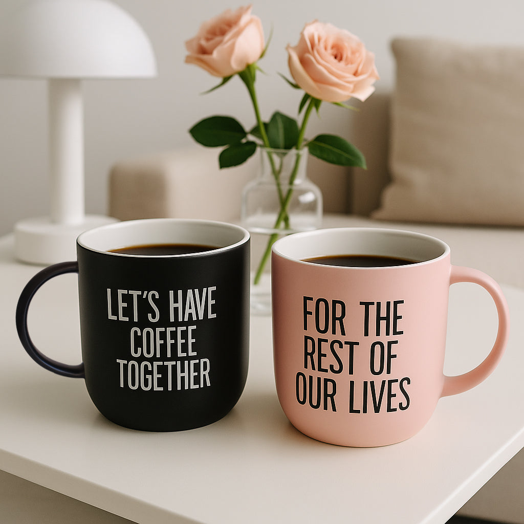 Couples Mug Set – Black &amp; Pink, Perfectly in Sync