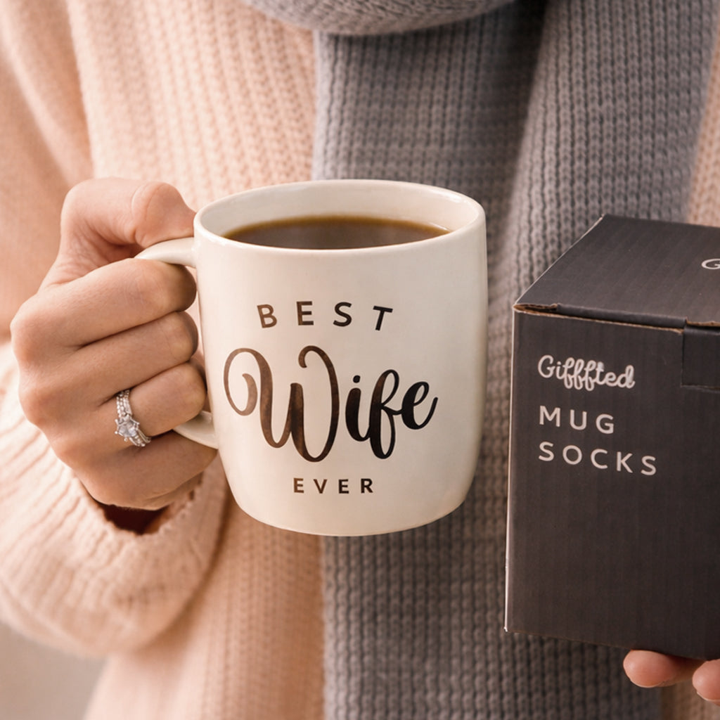 Stylish Wife Gift – Elegant Mug with Soft Socks