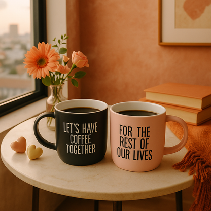 Couples Mug Set – Black &amp; Pink, Perfectly in Sync